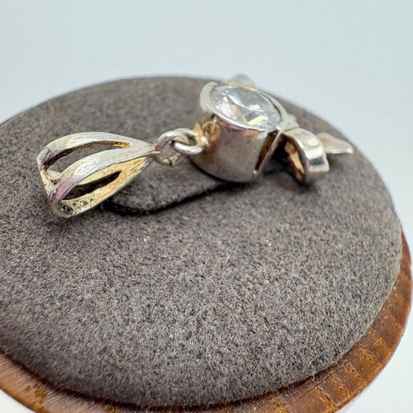 VTG Sterling Silver 925 Cubic Zirconia Bezel Set Bow Pendant Size 1.25" Length - Picture 4 of 13